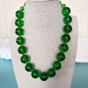 Genuine Lucite Vibrant Green Beaded Necklace and matching screw back earrings.